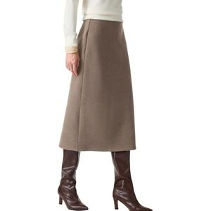 OGL Women Medium Taupe Brown Slimming Pull On Midi Skirt Wool Blend A-Line Knit